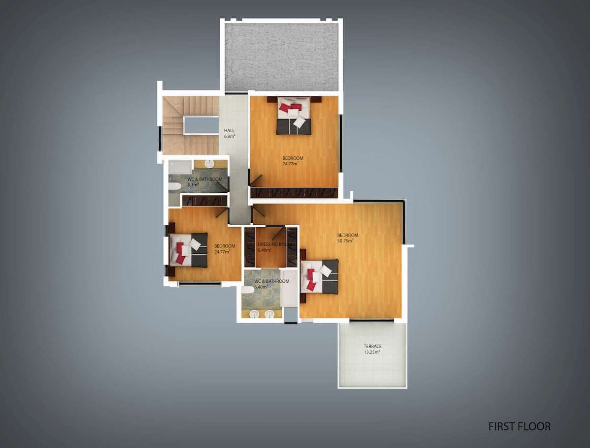 Karsiyaka Modern Luxury Seaview Villa 4 Bed First Floor Plan