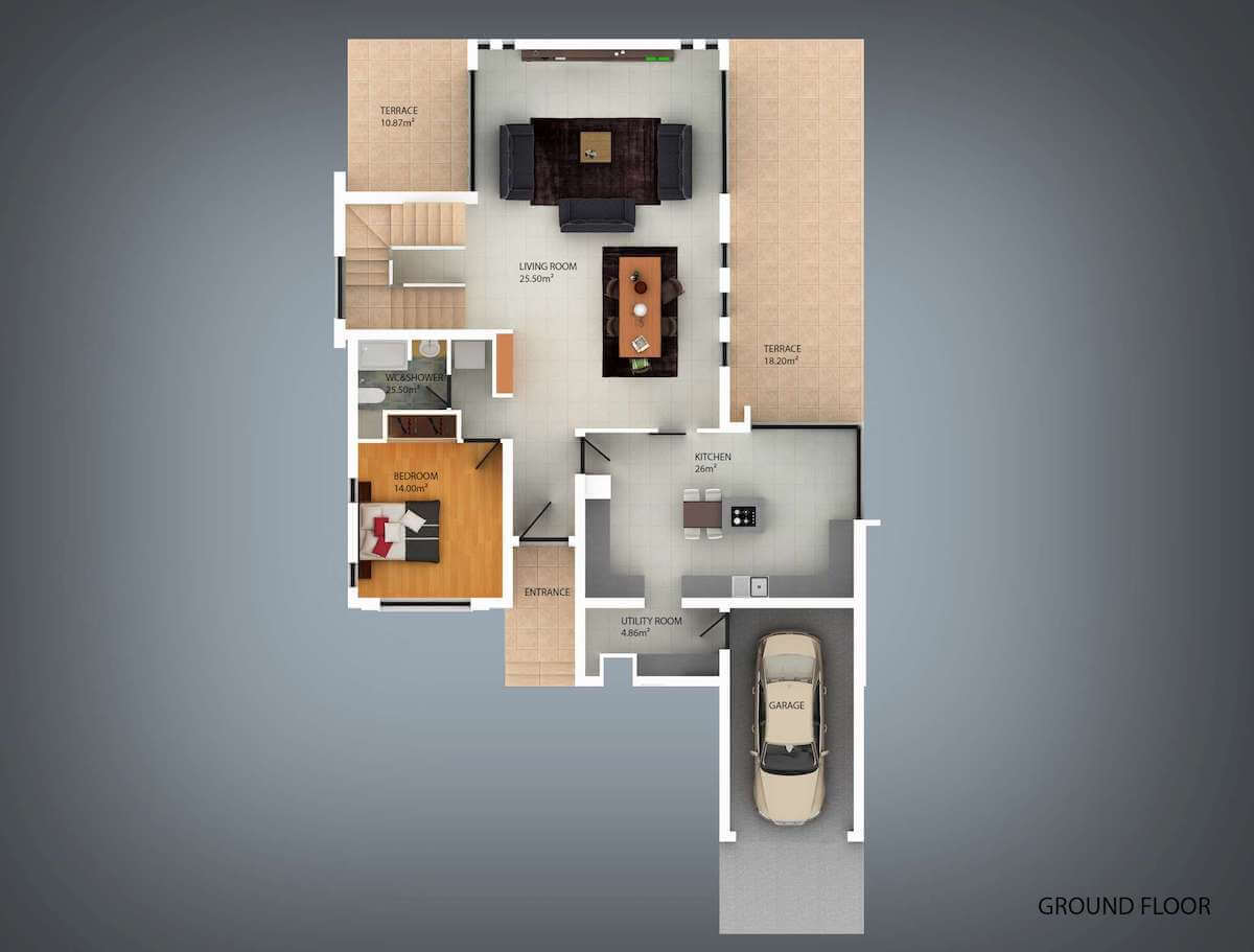 Karsiyaka Modern Luxury Seaview Villa 4 Bed Ground Floor Plan