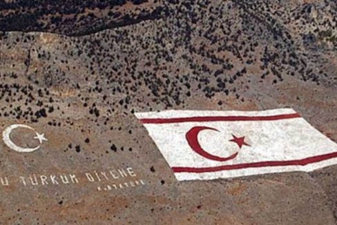 Turkish Republic Of North Cyprus Flag on the mountain