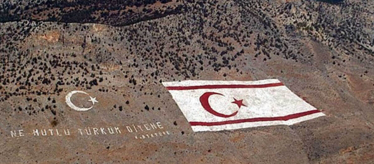 Turkish Republic Of North Cyprus Flag on the mountain