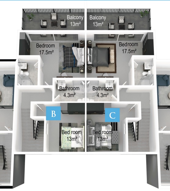 Seafront Luxury Semi Detached Duplex Spa Villas 1st Floor Plan 2 Bed