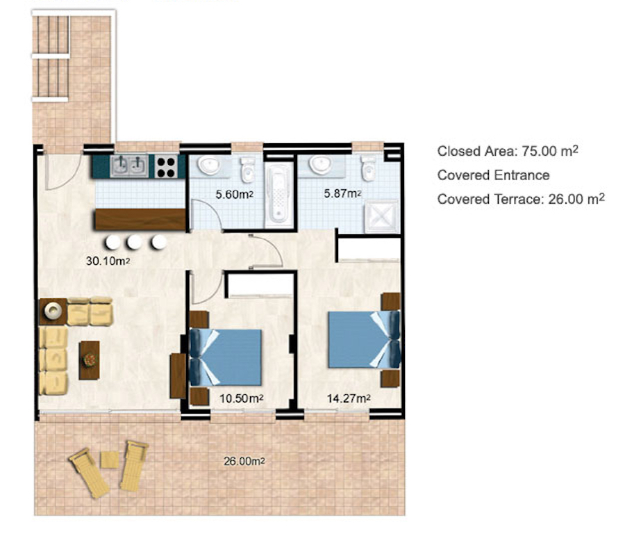 Tatlisu Marina Apartment 2 Bed Floor Plan