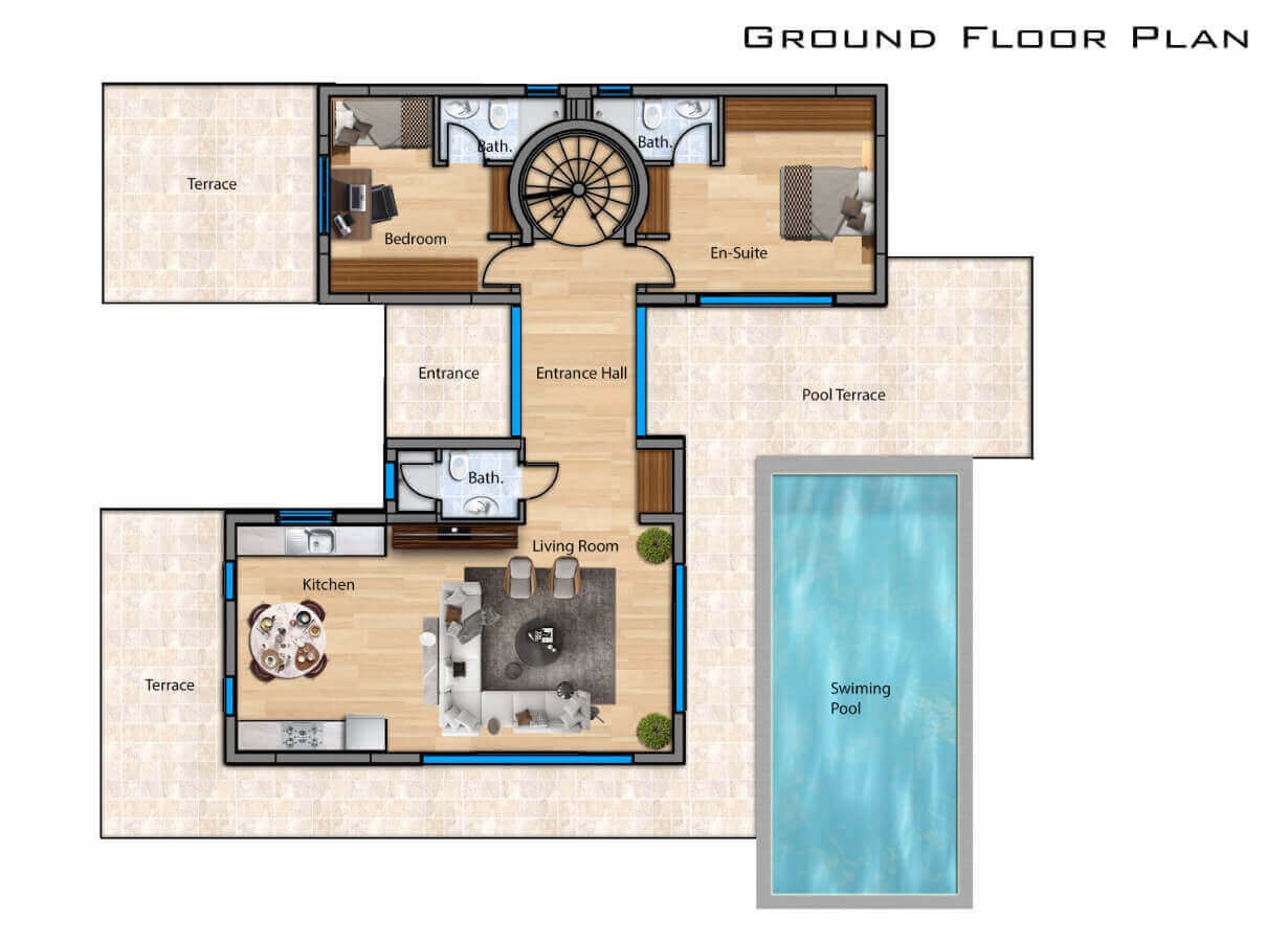 Karsiyaka Ultra-Modern Sea View Villa 3 Bed Ground Floor Plan