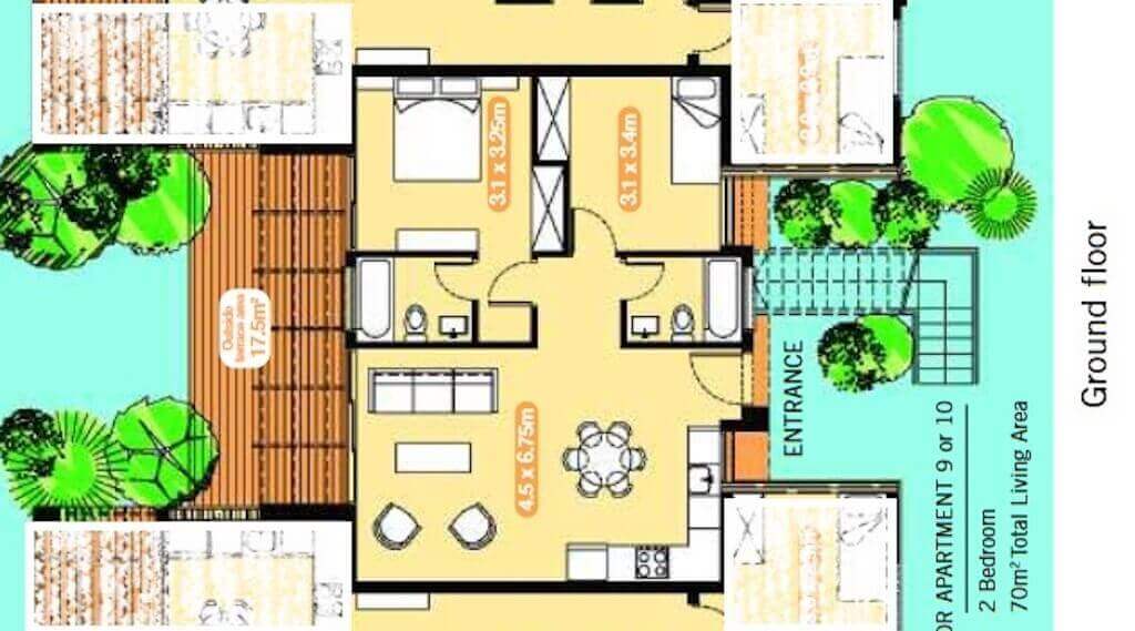 Turtle Beach & Seaview Garden Apartment 2 Bed Floor Plan