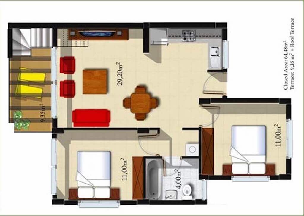 Paradise Hillside Penthouse 2 Bed Floor Plan