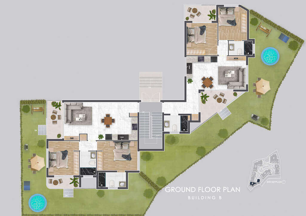 Lapta Seaview Modern Garden Apartment 2 Bed Ground Floor Plan
