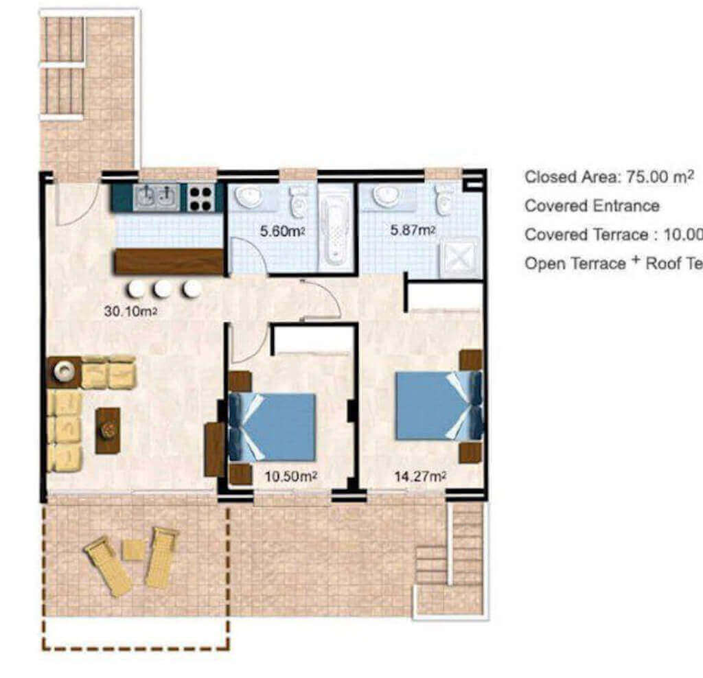 Tatlisu Panoramic Seaview Apartment 2 Bed Floor Plan