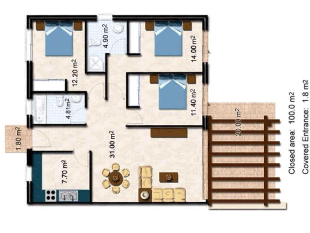 Esentepe Hillside Seaview Garden Apartment 3 Bed Floor Plan